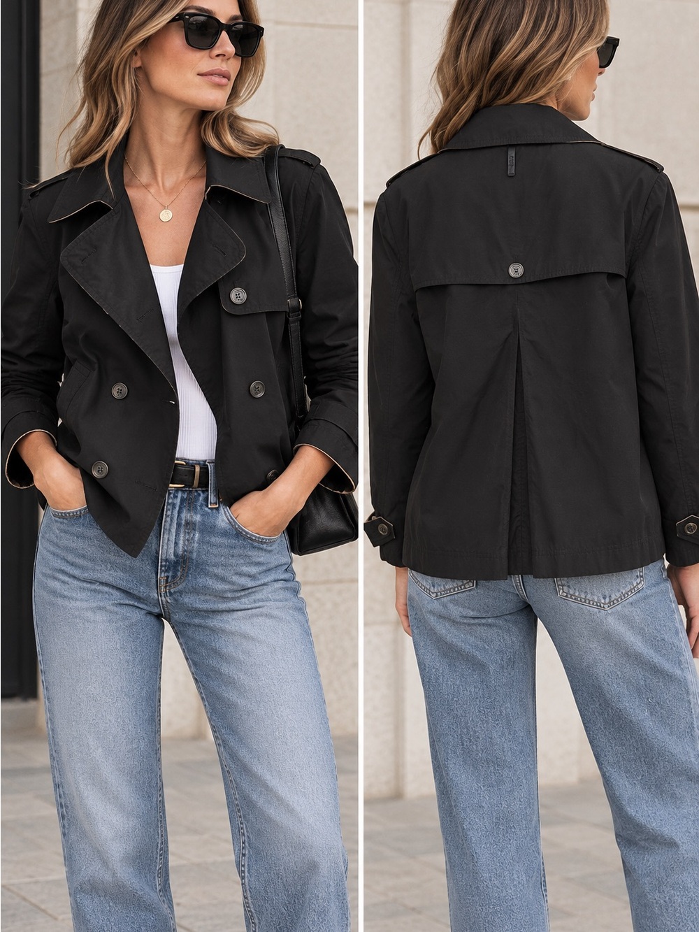 DKNY Black Cropped Trench Jacket in like new condition, size M.